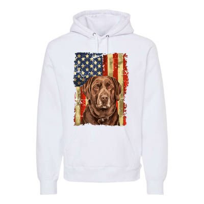 Retro Chocolate Lab With Usa Flag Gift Chocolate Lab Dad Mom Premium Hoodie