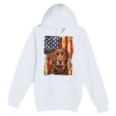 Retro Chocolate Lab With Usa Flag Gift Chocolate Lab Dad Mom Premium Pullover Hoodie