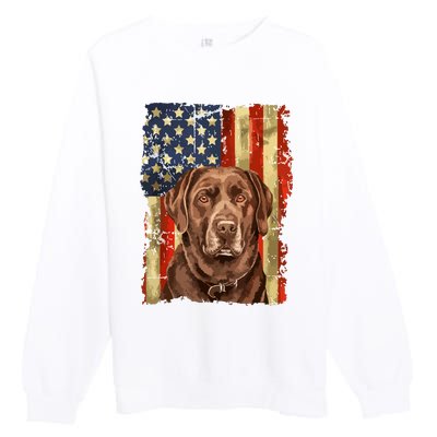 Retro Chocolate Lab With Usa Flag Gift Chocolate Lab Dad Mom Premium Crewneck Sweatshirt