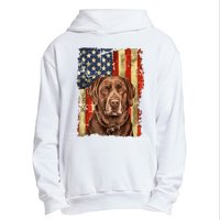 Retro Chocolate Lab With Usa Flag Gift Chocolate Lab Dad Mom Urban Pullover Hoodie