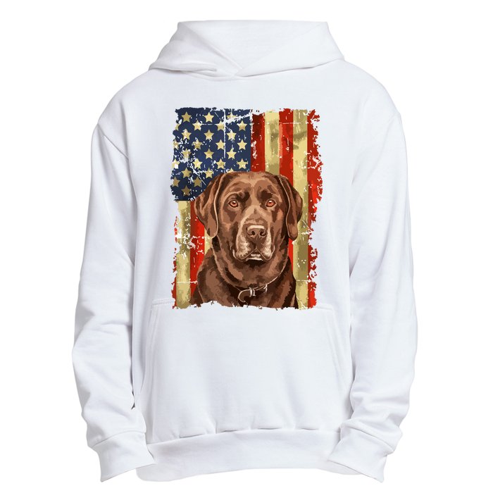 Retro Chocolate Lab With Usa Flag Gift Chocolate Lab Dad Mom Urban Pullover Hoodie