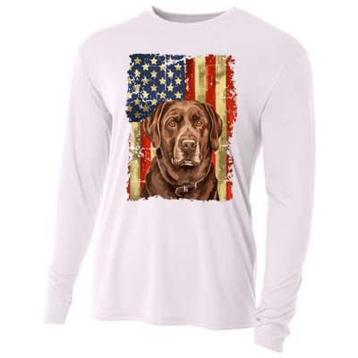 Retro Chocolate Lab With Usa Flag Gift Chocolate Lab Dad Mom Cooling Performance Long Sleeve Crew