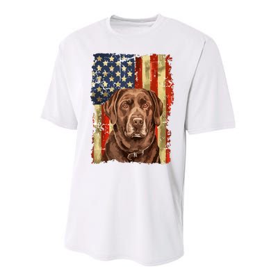 Retro Chocolate Lab With Usa Flag Gift Chocolate Lab Dad Mom Performance Sprint T-Shirt