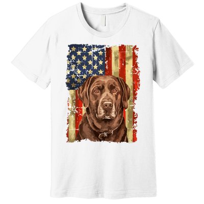 Retro Chocolate Lab With Usa Flag Gift Chocolate Lab Dad Mom Premium T-Shirt