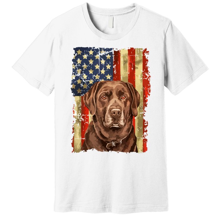 Retro Chocolate Lab With Usa Flag Gift Chocolate Lab Dad Mom Premium T-Shirt