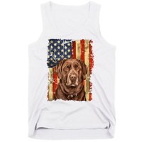 Retro Chocolate Lab With Usa Flag Gift Chocolate Lab Dad Mom Tank Top