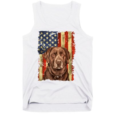 Retro Chocolate Lab With Usa Flag Gift Chocolate Lab Dad Mom Tank Top