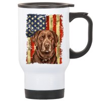 Retro Chocolate Lab With Usa Flag Gift Chocolate Lab Dad Mom Stainless Steel Travel Mug