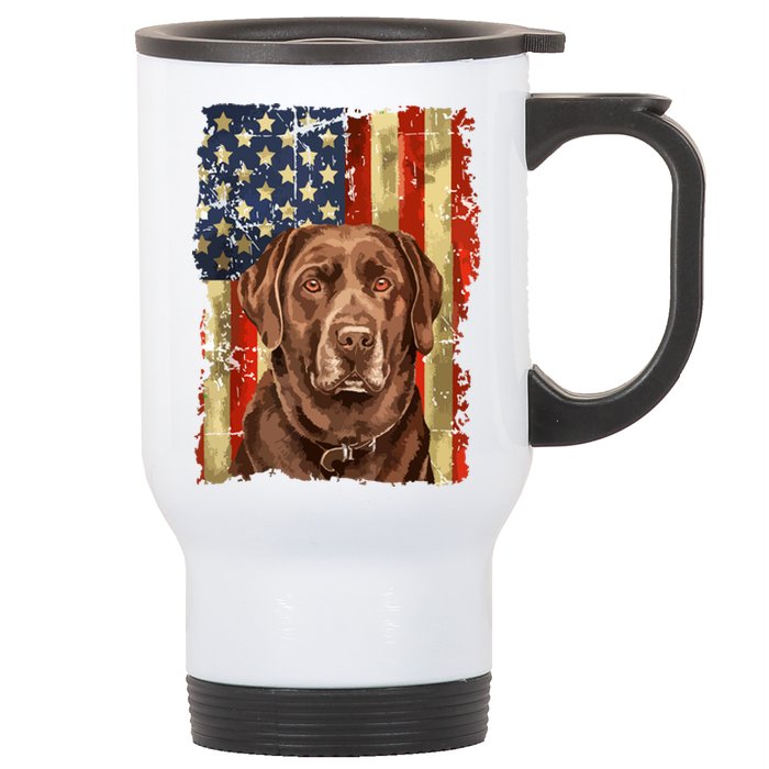 Retro Chocolate Lab With Usa Flag Gift Chocolate Lab Dad Mom Stainless Steel Travel Mug