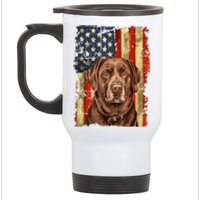 Retro Chocolate Lab With Usa Flag Gift Chocolate Lab Dad Mom Stainless Steel Travel Mug