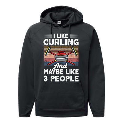 Retro Curling Love Design Curler Winter Ice Sports Curling Gift Performance Fleece Hoodie