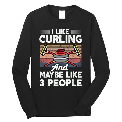 Retro Curling Love Design Curler Winter Ice Sports Curling Gift Long Sleeve Shirt