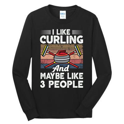 Retro Curling Love Design Curler Winter Ice Sports Curling Gift Tall Long Sleeve T-Shirt