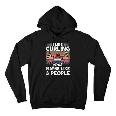 Retro Curling Love Design Curler Winter Ice Sports Curling Gift Tall Hoodie