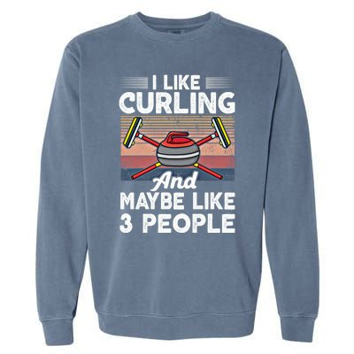 Retro Curling Love Design Curler Winter Ice Sports Curling Gift Garment-Dyed Sweatshirt