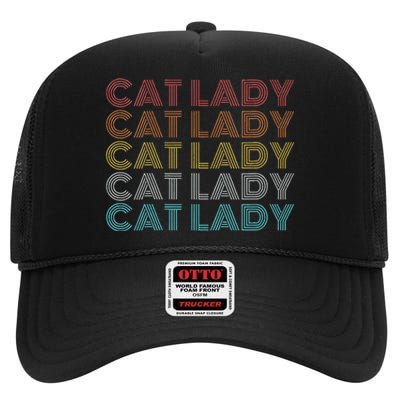 Retro Cat Lady Funny 2024 President Kamala Harris High Crown Mesh Back Trucker Hat