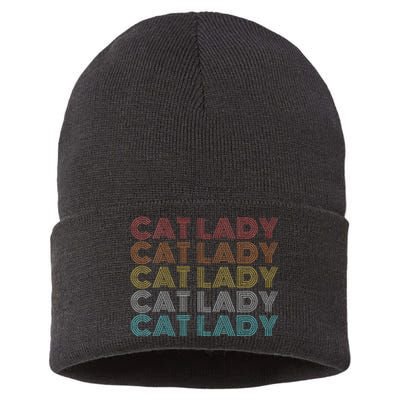 Retro Cat Lady Funny 2024 President Kamala Harris Sustainable Knit Beanie