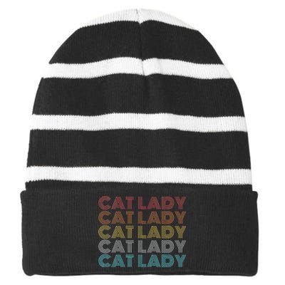 Retro Cat Lady Funny 2024 President Kamala Harris Striped Beanie with Solid Band