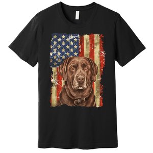 Retro Chocolate Lab With USA Flag Gift Chocolate Lab Dad Mom  Premium T-Shirt