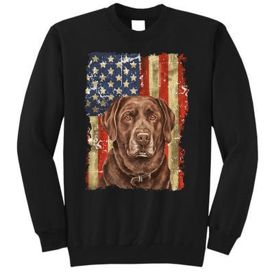 Retro Chocolate Lab With USA Flag Gift Chocolate Lab Dad Mom  Tall Sweatshirt