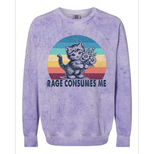 Rage Consumes Me Cat Flower Cute Kitty Cat Meme Colorblast Crewneck Sweatshirt