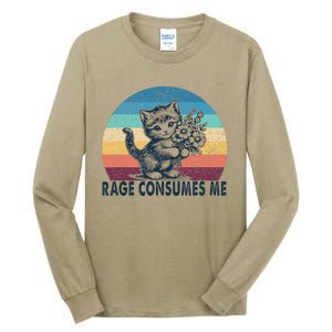 Rage Consumes Me Cat Flower Cute Kitty Cat Meme Tall Long Sleeve T-Shirt