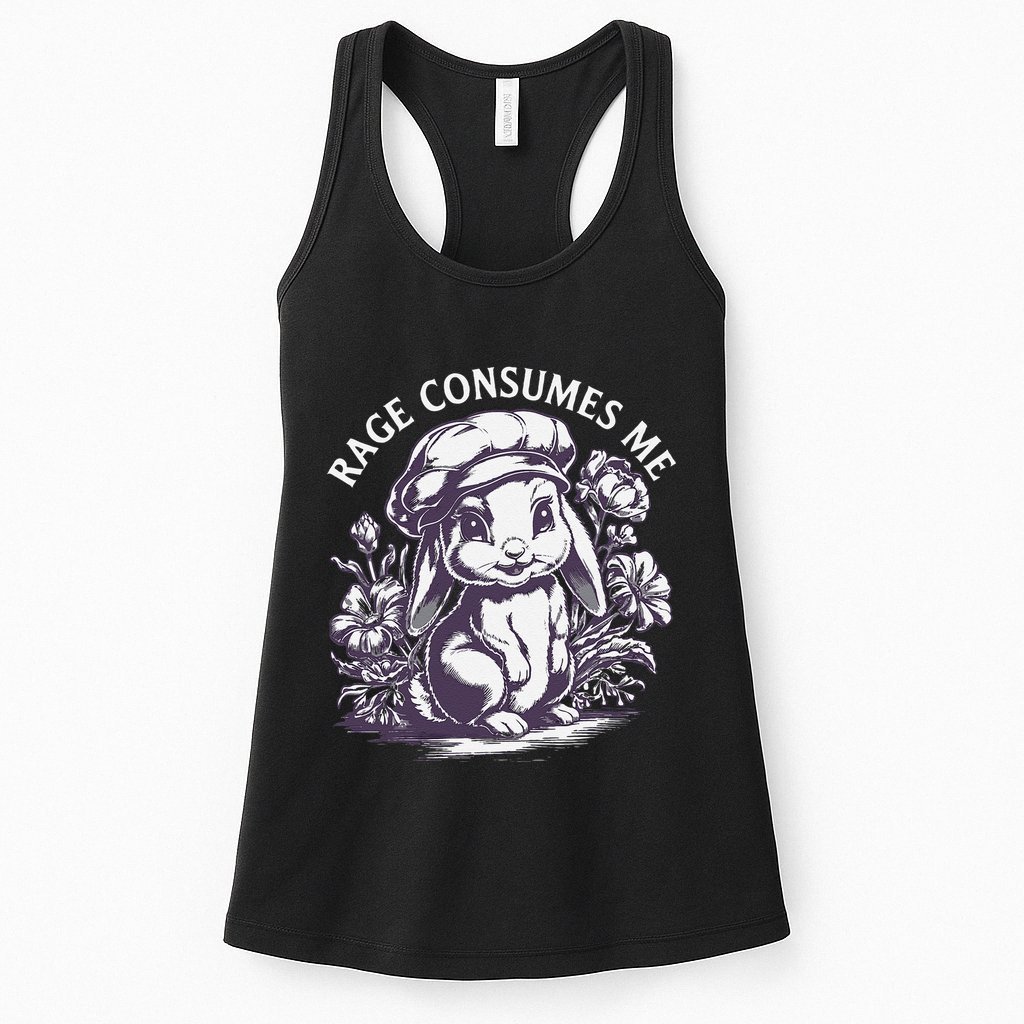 Rage Consumes Me Cute Funny Baby Bunny Flower Meme Womens Tank Top