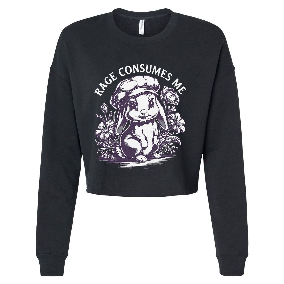 Rage Consumes Me Cute Funny Baby Bunny Flower Meme Cropped Pullover Crew