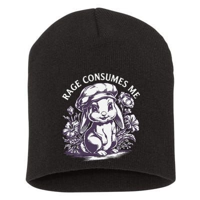 Rage Consumes Me Cute Funny Baby Bunny Flower Meme Short Acrylic Beanie