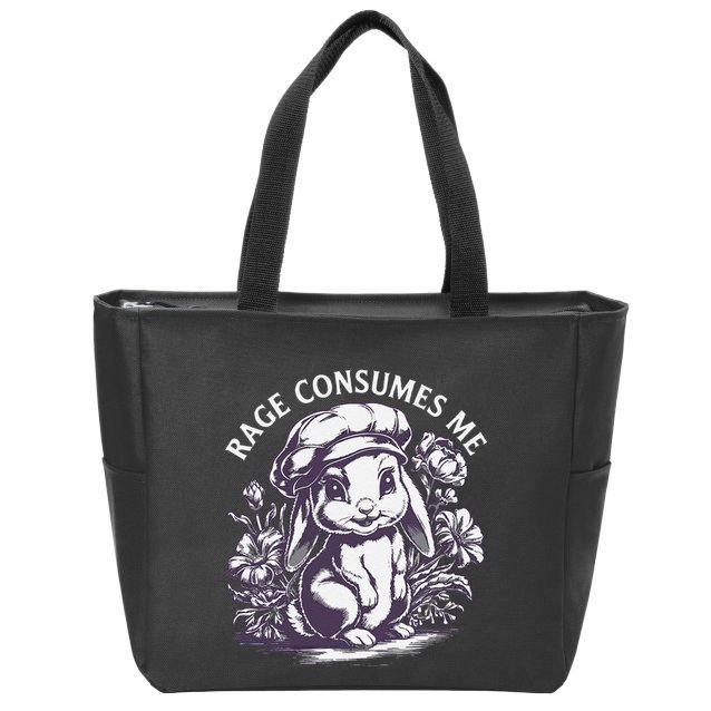 Rage Consumes Me Cute Funny Baby Bunny Flower Meme Zip Tote Bag