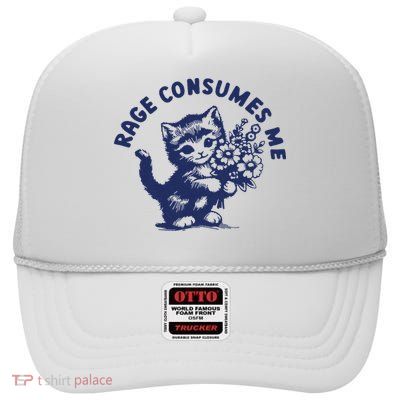 Rage Consumes Me Cat Flower Cute Kitty Cat Meme High Crown Mesh Back Trucker Hat