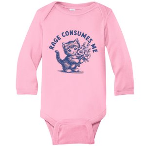 Rage Consumes Me Cat Flower Cute Kitty Cat Meme Baby Long Sleeve Bodysuit