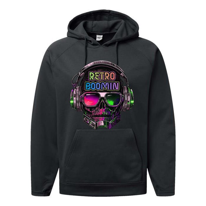 Retro Cool Music Skull Design Apparel Performance Fleece Hoodie