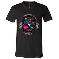 Retro Cool Music Skull Design Apparel V-Neck T-Shirt