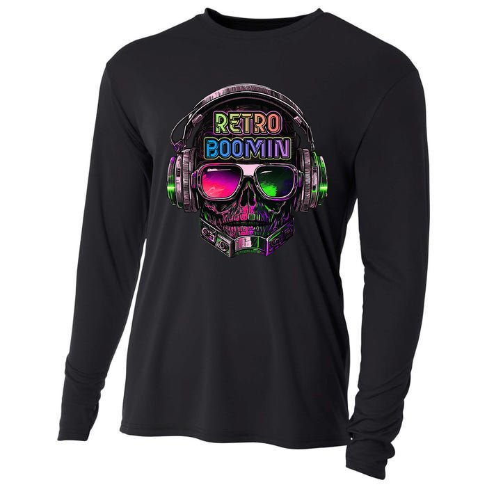 Retro Cool Music Skull Design Apparel Cooling Performance Long Sleeve Crew