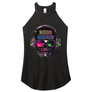 Retro Cool Music Skull Design Apparel Women's Perfect Tri Rocker Tank