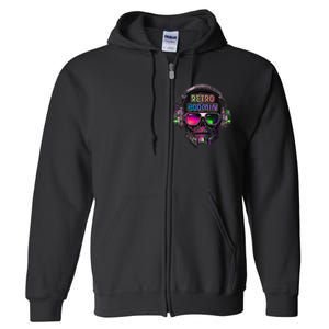 Retro Cool Music Skull Design Apparel Full Zip Hoodie