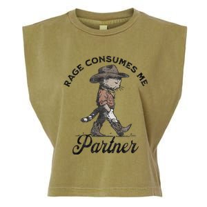 Rage Consumes Me Partner Funny Western Cowboy Cat Garment-Dyed Women's Muscle Tee