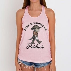 Rage Consumes Me Partner Funny Western Cowboy Cat Women's Knotted Racerback Tank