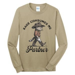 Rage Consumes Me Partner Funny Western Cowboy Cat Tall Long Sleeve T-Shirt