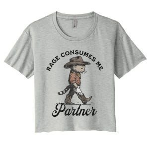 Rage Consumes Me Partner Funny Western Cowboy Cat Women's Crop Top Tee