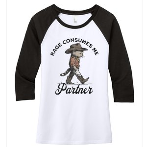 Rage Consumes Me Partner Funny Western Cowboy Cat Women's Tri-Blend 3/4-Sleeve Raglan Shirt