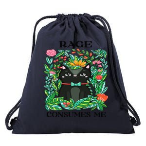 Rage Consumes Me Cat Flowers Meme Drawstring Bag