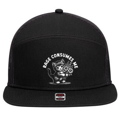 Rage Consumes Me Cat Funny Hilarious Kitten Meme 7 Panel Mesh Trucker Snapback Hat