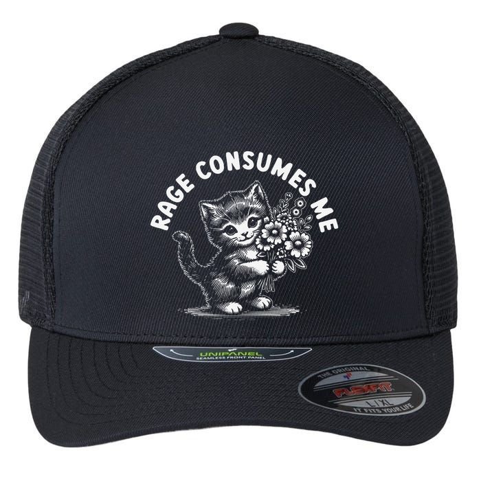 Rage Consumes Me Cat Funny Hilarious Kitten Meme Flexfit Unipanel Trucker Cap