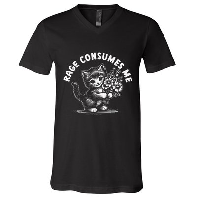 Rage Consumes Me Cat Funny Hilarious Kitten Meme V-Neck T-Shirt