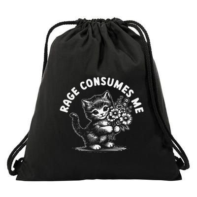 Rage Consumes Me Cat Funny Hilarious Kitten Meme Drawstring Bag