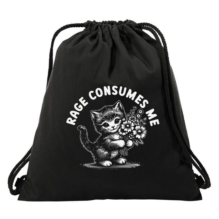 Rage Consumes Me Cat Funny Hilarious Kitten Meme Drawstring Bag
