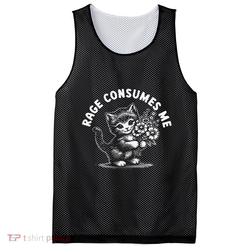 Rage Consumes Me Cat Funny Hilarious Kitten Meme Mesh Reversible Basketball Jersey Tank