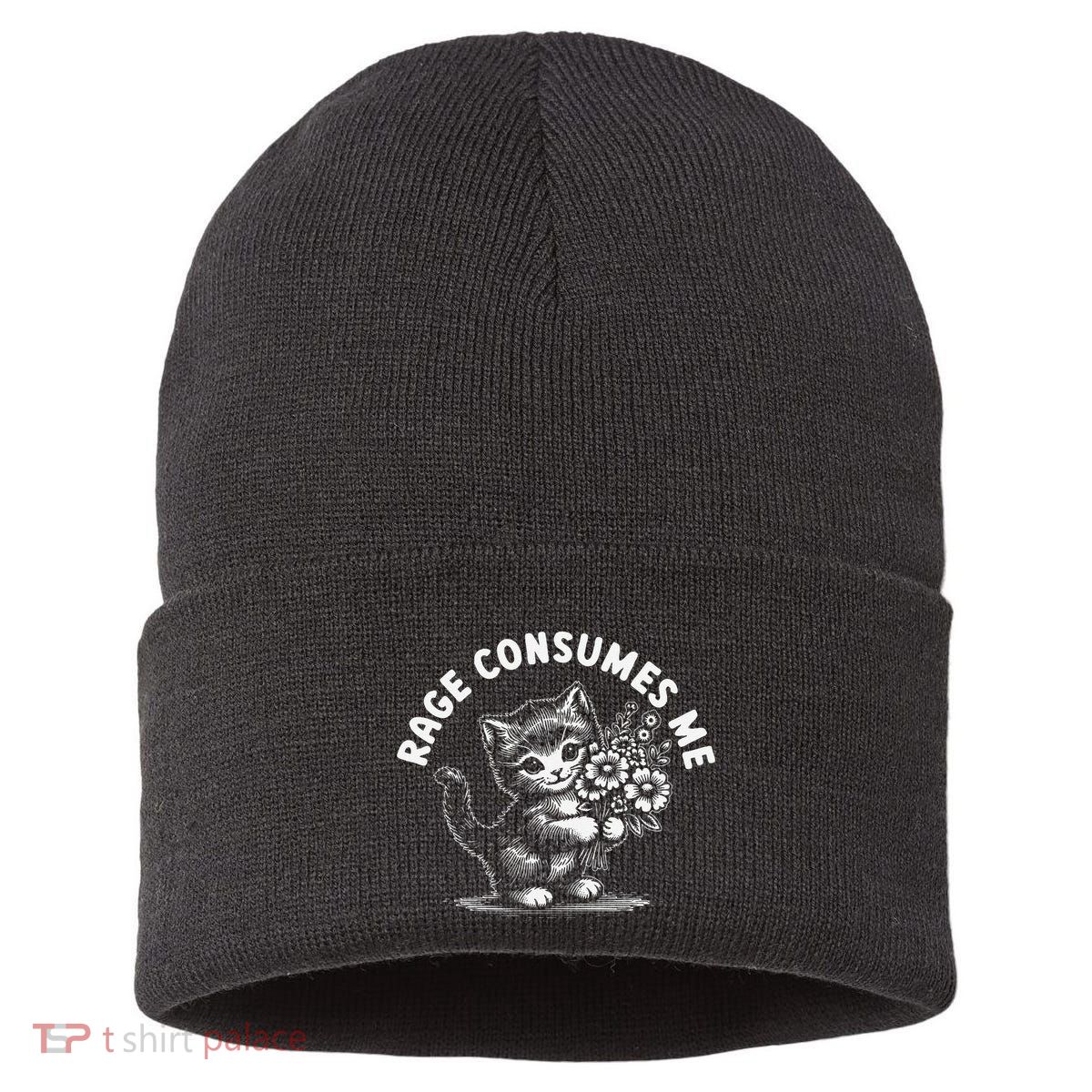 Rage Consumes Me Cat Funny Hilarious Kitten Meme Sustainable Knit Beanie